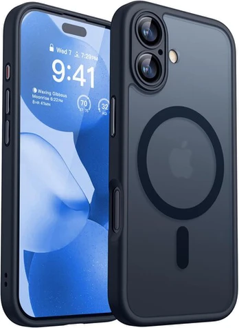 Juodas „iPhone 17“ dėklas, magnetinis, plonas, apsauginis