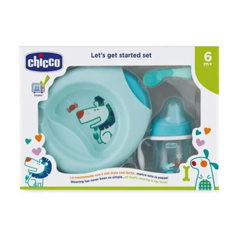 Kūdikio maitinimo rinkinys Chicco Let's Get Started 6m+ 3 dalių mėlynas, be BPA