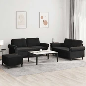 Sofos komplektas su pagalvėlėmis, 3 dalių, juodas, aksomas kaina