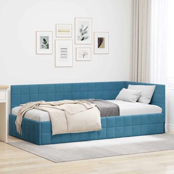 Kampinė lovos konstrukcija Mėlyna 90 x 200 cm Aksomas