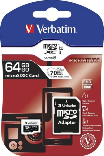 Atminties kortelė Verbatim Micro SDXC 64GB Class10 UHS-I + Adapter