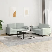 Sofa Sofos komplektas su pagalvėmis, 2 dalių, pilkas, aksomas kaina
