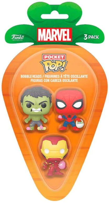 Funko Carrot Pocket POP blister 3 figures Marvel Spiderman Hulk Iron Man easter