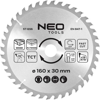 Neo Tools Diskinio pjūklo diskas, Widia, 160 x 30 mm, 18 dantų