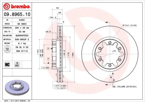 Stabdžių diskas BREMBO 09.8965.10