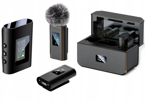 2x Profesionalus belaidis atvartinis mikrofonas usb-c / lightning + dėklas
