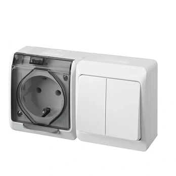 Elektro Plast SOCKET+2G.SWITCH HERMES IP44 Baltas/Pilkas