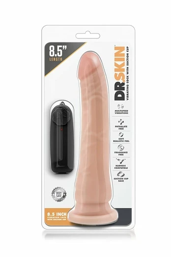 Dr. Skin 8.5 Inch Vibrating Model with Suction Cup - Beige, Multi-Speed