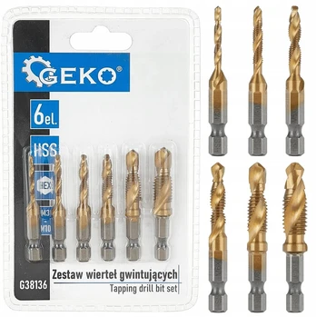 Geko Grąžtai su sriegikliu Hss M3-m10, 6 vnt., Hex