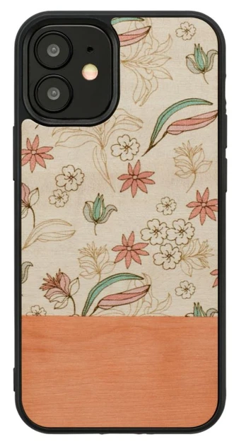 MAN&WOOD dėklas iPhone 12 mini rožinė gėlė juoda