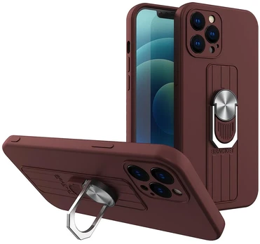 Hurtel Silikoninis dėklas su žiedu iPhone 12 mini – rudas