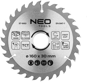 Neo Tools Diskinio pjūklo diskas, Widia, 160 x 30 mm, 30 dantų