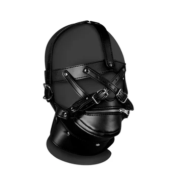 Ouch By Shots Head Harness with Zip-up Mouth and Lock - Juodas