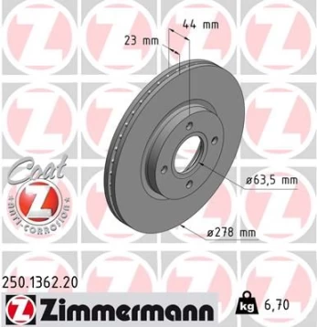 Stabdžių diskas ZIMMERMANN 250.1362.20