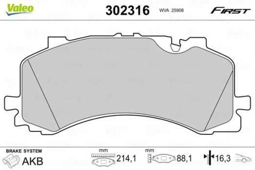 Stabdžių trinkelių rinkinys, diskinis stabdys VALEO 302316