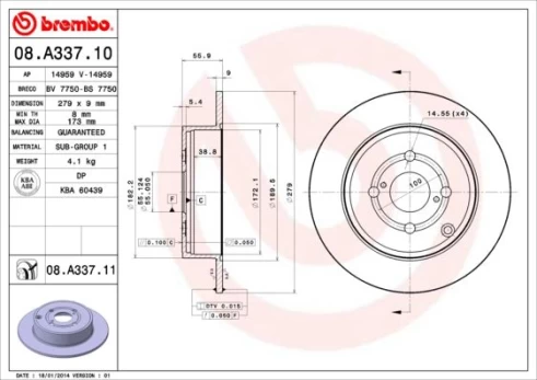 Stabdžių diskas BREMBO 08.A337.11