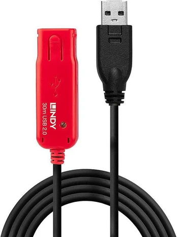 Kabelis USB Lindy USB-A - USB-A 30 m Juodas (42923)