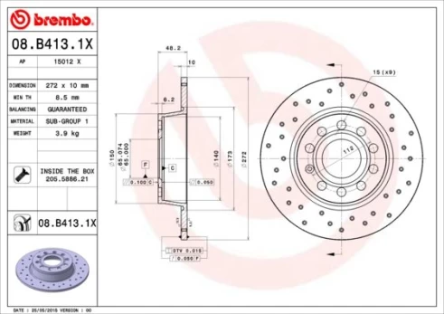 Stabdžių diskas BREMBO 08.B413.1X