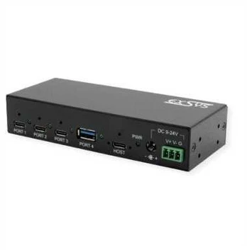 Exsys EX-12293HMS 4 prievadų metalinis USB 3.2 šakotuvas su 3 C ir 1 A prievadu