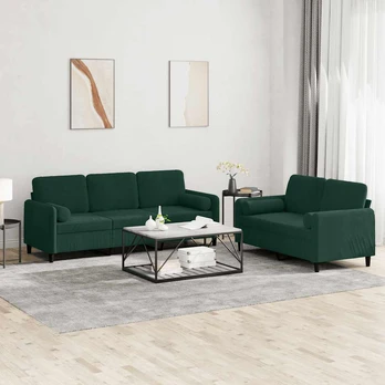 Sofa Sofos komplektas su pagalvėmis, 2 dalių, žalias, aksomas