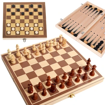 Verk Group Chess game checkers triktrak large wooden 3in1