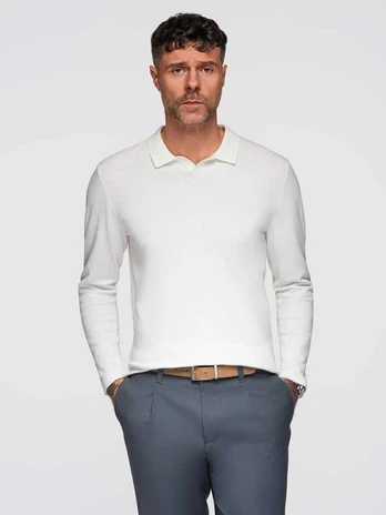 Structured men's polo longsleeve with patch - juodas V1 OM-POLS-0131