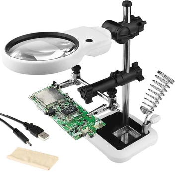 Verk Group Third hand soldering kit magnifying glass holder led
