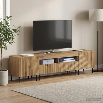 3 dalių LED televizoriaus spintelė Artisano ąžuolo