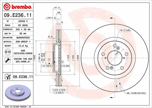 Stabdžių diskas BREMBO 09.E236.11