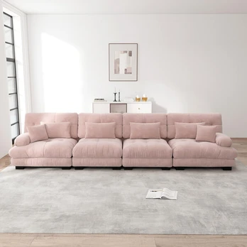 Modulinė kampinė sofa 4 vietų, rožinė chenile