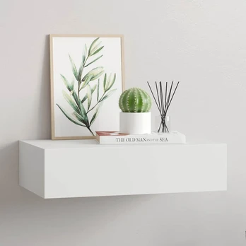 Sieninė lentyna su stalčiumi, balta, 40x23,5x10cm, MDF