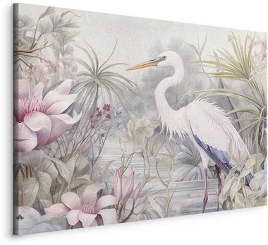 Artgeist Paveikslas - Heron wading in a pond - illustration in bright colours