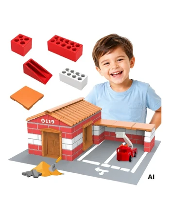 WOOPIE Fire Station Building Brick Construction Set 178 pcs. Building Bricks