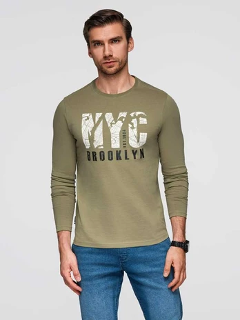 Men's urban print longsleeve - olive V1 OM-LSPT-0131