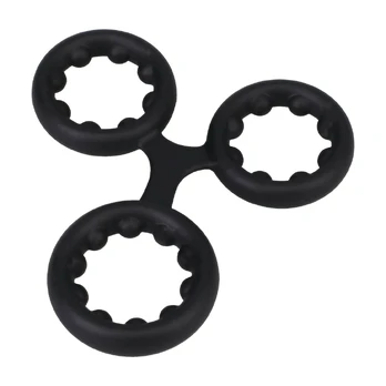 Rock Solid Silicone Triple Stamina Ring Black with Metal Beads 34mm