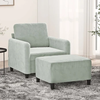 Sofa Krėslas su pakoja, šviesiai pilkos spalvos, 60cm, aksomas