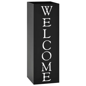 Stovas skėčiams, su užrašu welcome, plieno, juodas