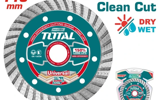 Deimantinis pjovimo diskas TOTAL, Turbo, sausam/šlapiam pjovimui, 115x22 mm, segmento plotis 10 mm,