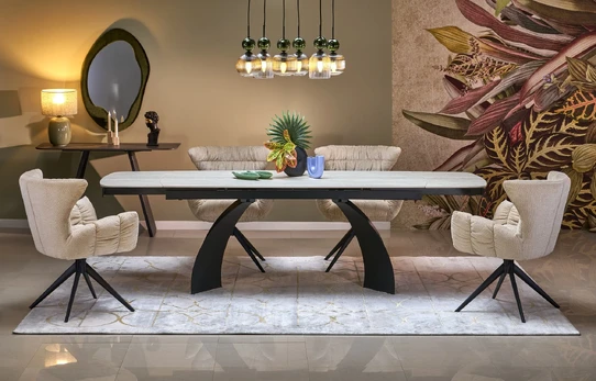 VITRUS extension table, light travertine / black