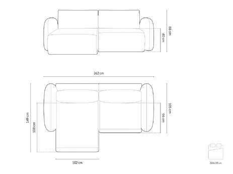 Corner Sofa With Bed Function And Box, "Tonale", 4 Seats, 262x149x88 Made in Europe