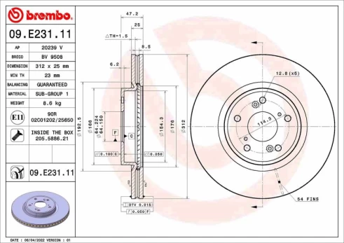 Stabdžių diskas BREMBO 09.E231.11