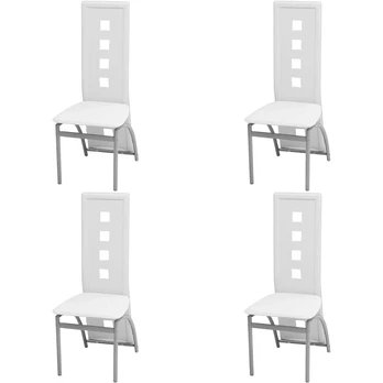 Valgomojo kėdės, 4 vnt., baltos spalvos, dirbtinė oda