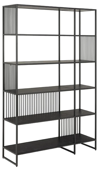 Strington bookcase, Shelf melamine black marble, Frame steel matt black, 120x35x185 cm