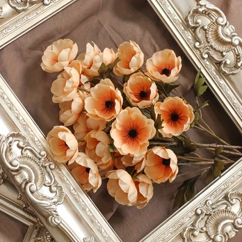 Dirbtinė kamelijų puokštė vazoje, 5 Forks Camellia Branches - Light Brown