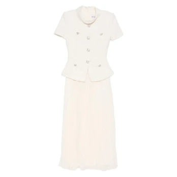 Midi suknelė moterims, Smėlio, Boucle collared midi dress