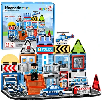 Lean Toys Magnetic Construction Blocks Police Base Vehicles Policeman 44 pcs.