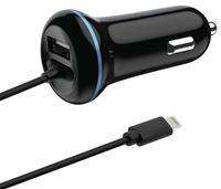 2GO USB-Kfz-Ladegerät 2400mA Lightning + 1x USB 1,4m juodas