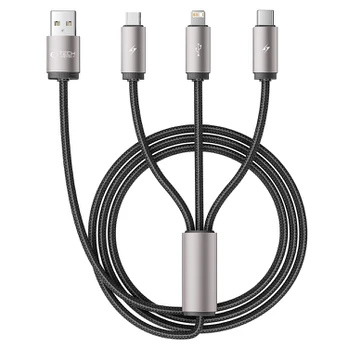 Pilkas laidas USB - (Lightning + Type-C + MicroUSB) 3.5A 100cm "Tech-Protect Ultraboost 3in1"