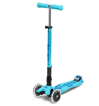 Triratis paspirtukas Micro Maxi Deluxe Foldable LED, šviesiai mėlynas