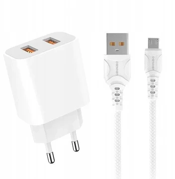 Tinklo įkroviklis 2.4a + Usb Micro laidas, baltas, De